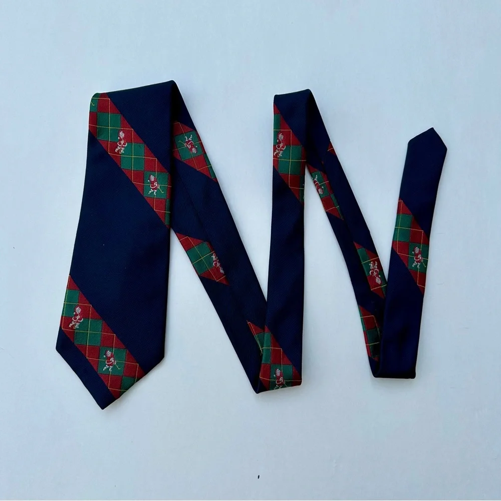 🎄Vintage Golfing Santa Silk Embroidered Diagonal Blue Mark Shale Classic Tie, 4
